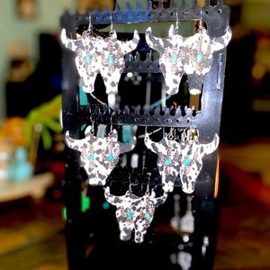 Cow print steer earrings with turquoise cactus charm
